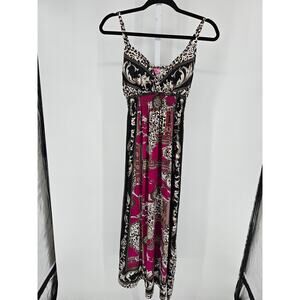 Shes Cool Womens Sz S Maxi Length Sleeveless Dress Black Burgundy Y2K